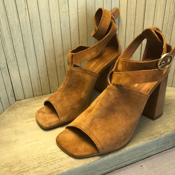 NWT Christian Di Riccio Brown Suede Black Heel Double Ankle Strap Heels 38 - Picture 2 of 11